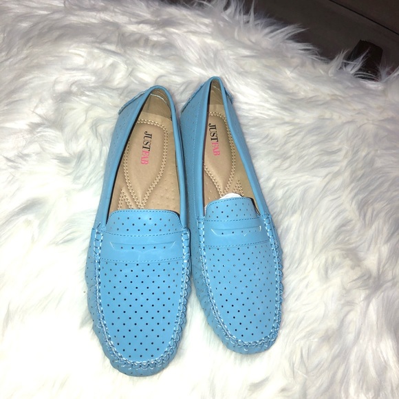 NEW Just Fab slip-on moccasin flats- BLUE SHOES - Picture 2 of 11